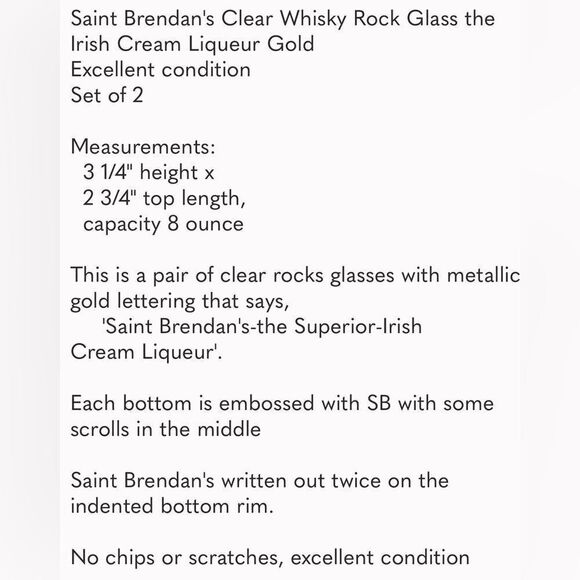 Saint Brendan’s Irish Cream Liqueur Glass 8 Oz 2 1/2 In Round 3 3/4 Tall 1 Only - Picture 8 of 8